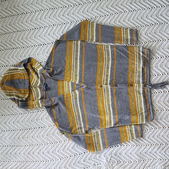 Button up hoodie sweater striped tie front medium - Picture 1 of 8